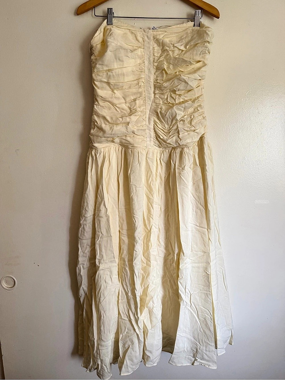 ASTR The Label Ruched Strapless Maxi Dress in Cream